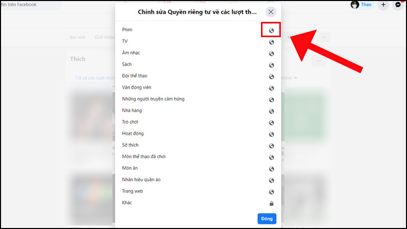 Chọn vào Công khai có biểu tượng trái đất.